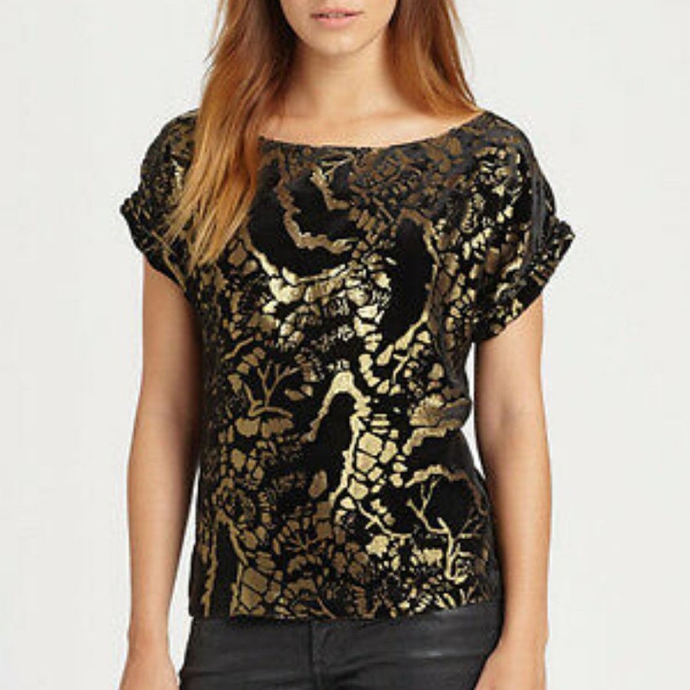 Alice + Olivia Velvet Metallic Foil Burnout Blouse